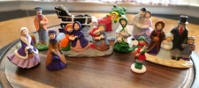 VTG 1980's Christmas BYRON MOLDS People Figurines Sleigh Ceramic Hand Painted