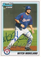 MITCH MORELAND SIGNED AUTO'D 2010 BOWMAN CARD #BP37 TEXAS RANGERS BOSTON RED SOX