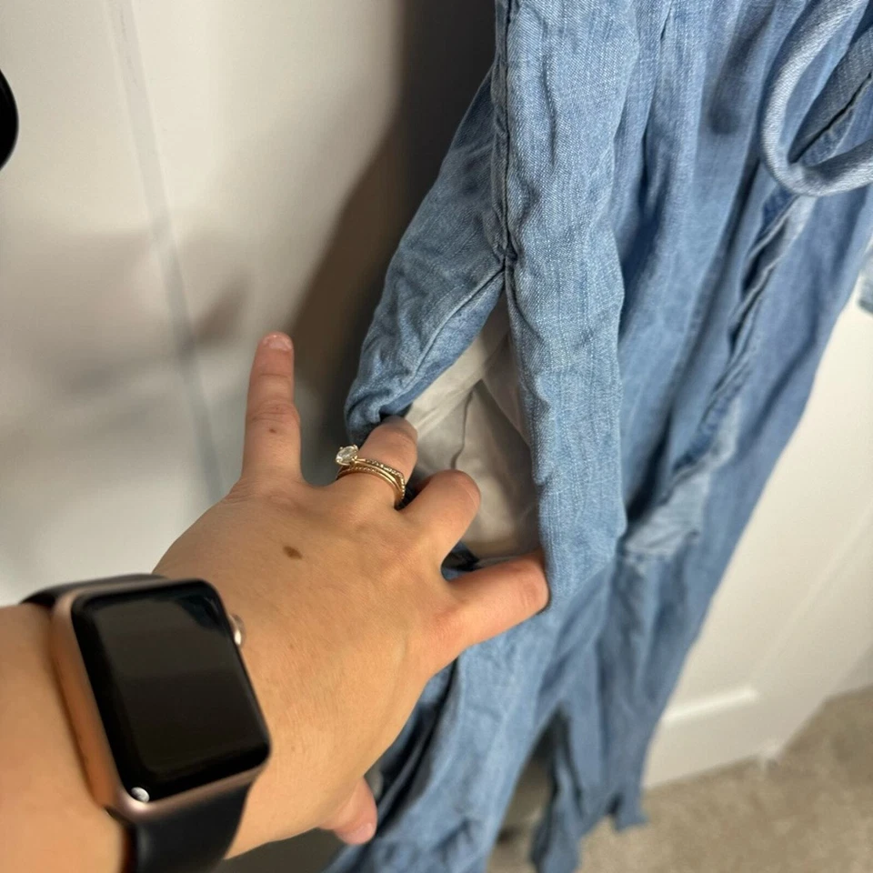 J. Macacão Crew Wrap Around Waist Tie Decote V Chambray Azul Tamanho 0 - Imagem 4 de 4