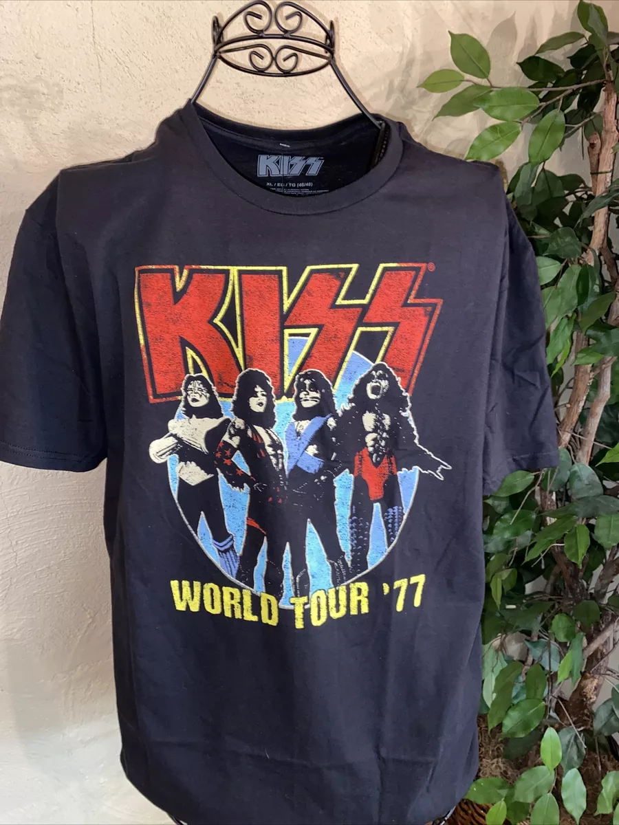 Kiss Band 1977 World Tour Vintage Style Shirt T-Shirt Black Rock Music  Men's NEW