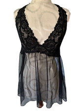 VICTORIA'S SECRET Lingerie Chemise Black Lace Sheer Net Halter Babydoll Size M