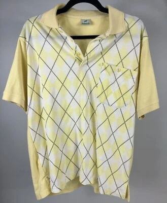 Vintage Golf Polo Haband Yellow Argyle Polyester Rockabilly Shirt Mens Size *L - Image 1 of 4