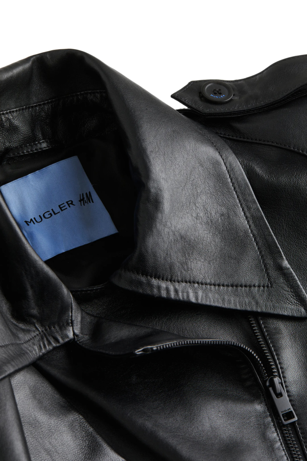 BNWT MUGLER H&M SCARF DETAIL LEATHER JACKET in BLACK sz M image 9