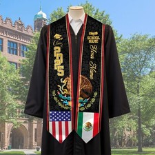 Custom Mexican Graduation Sash, Guadalupe Stole, Mexican American Flag Graduatio