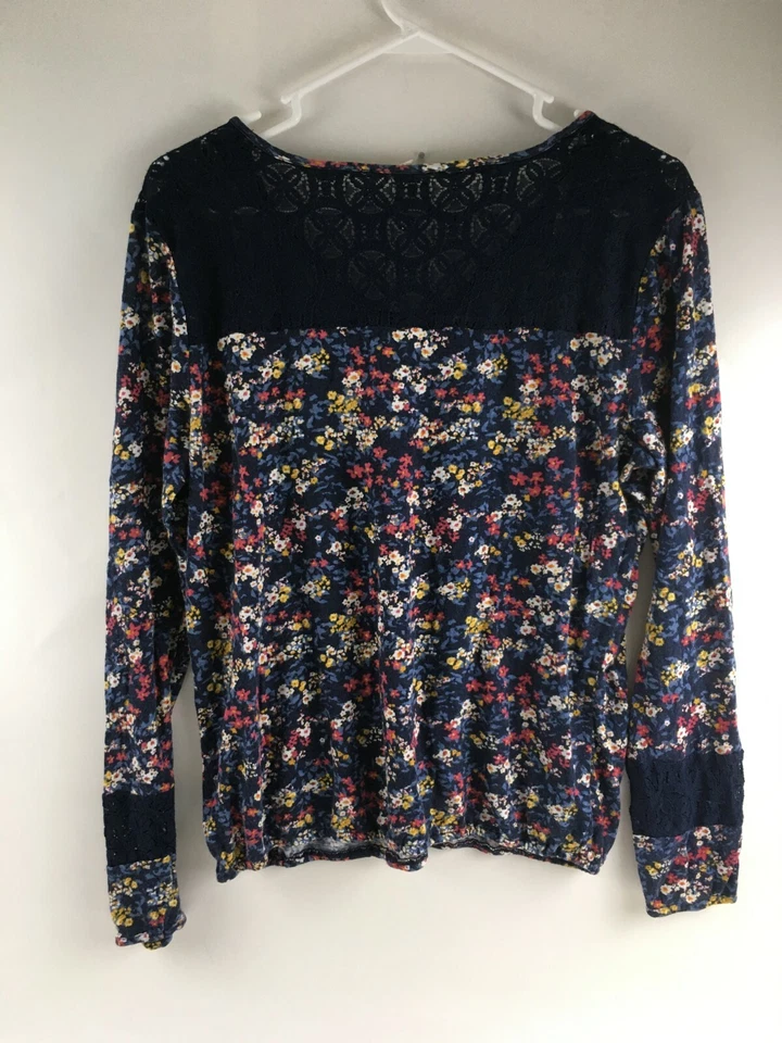 Ruff Hewn Top Blouse Size Petite Large Casual Knit V neck Floral Long Sleeve - Image 2 of 4