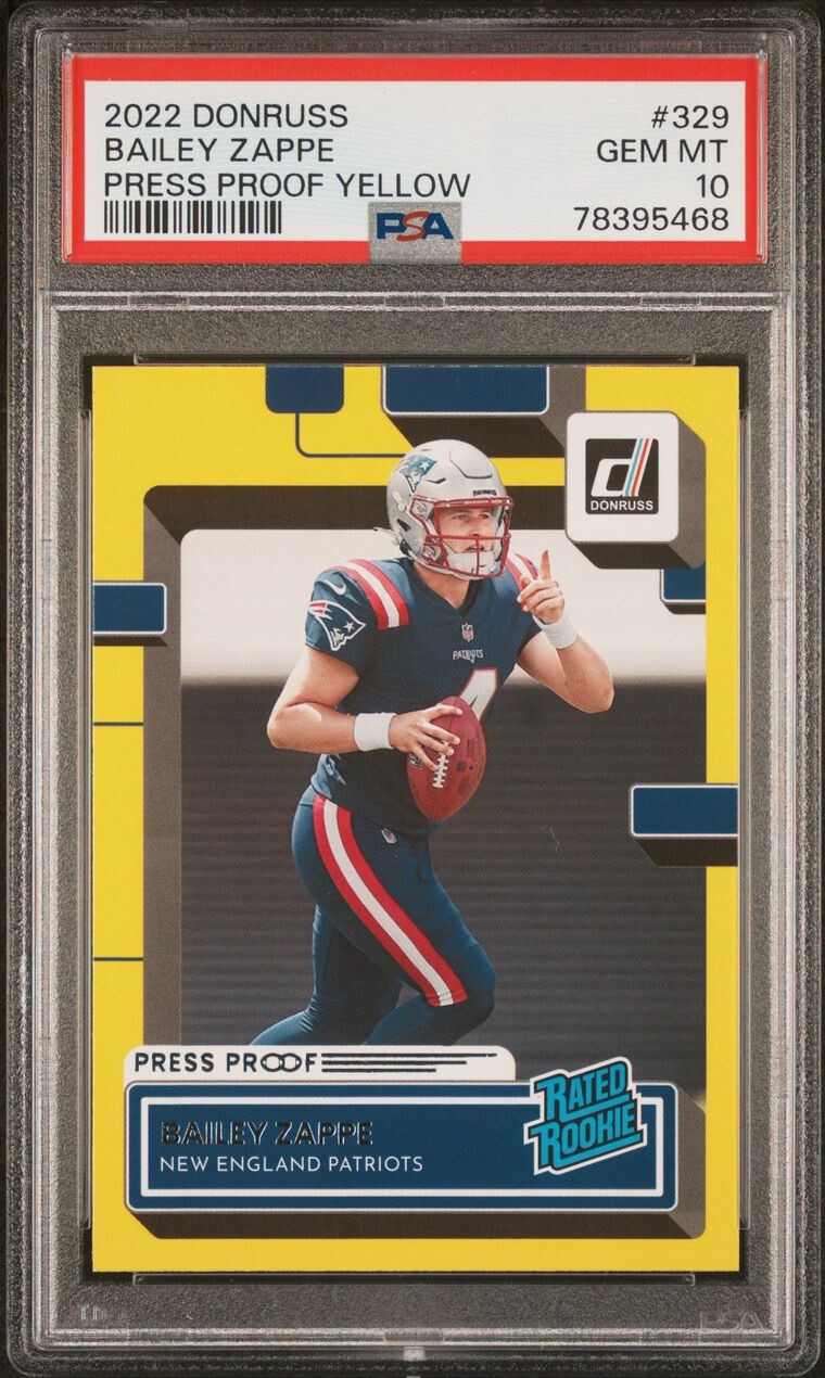 Bailey Zappe Panini Donruss #329 Press Proof Yellow