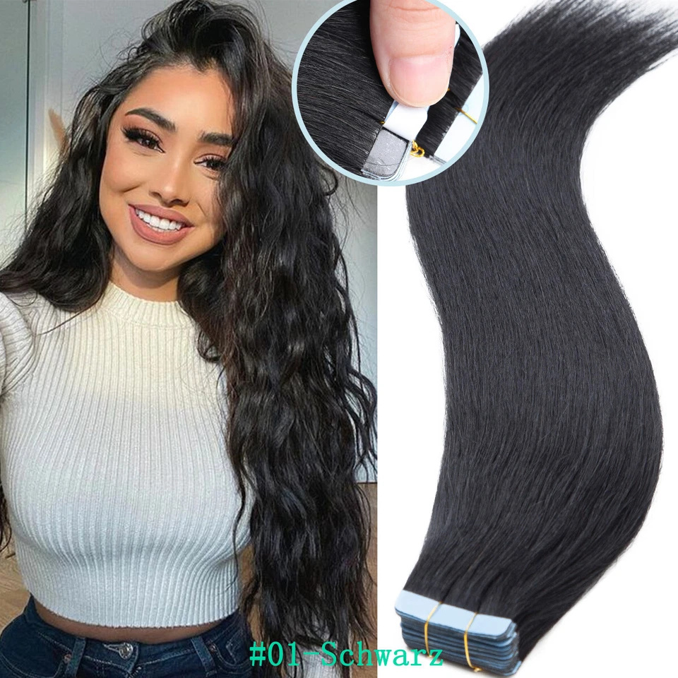 40Stück Tape in Extensions 100% Remy Echthaar DICK Haarverlängerung Skin Weft DE