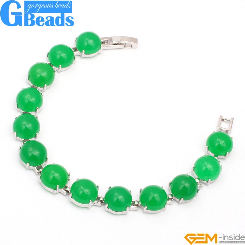 Brazalete Verde Jade Cuentas Mujer Tenis Eslabón Plata Tibetana 7" Joyería Foto 4 de 4