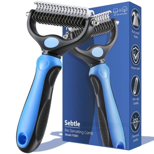 Dog Brush for Shedding,Double Sided Undercoat Rake Comb, Pet Grooming Brush f...