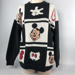90s-Disney-Mickey-Mouse-Face-Sweater-Womens-Large-XL-Checkerboard-Mickey-Inc