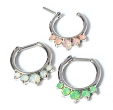 1pc Opalites 5-Gem Septum Clicker 316L Surgical Steel 16g Nose Ring