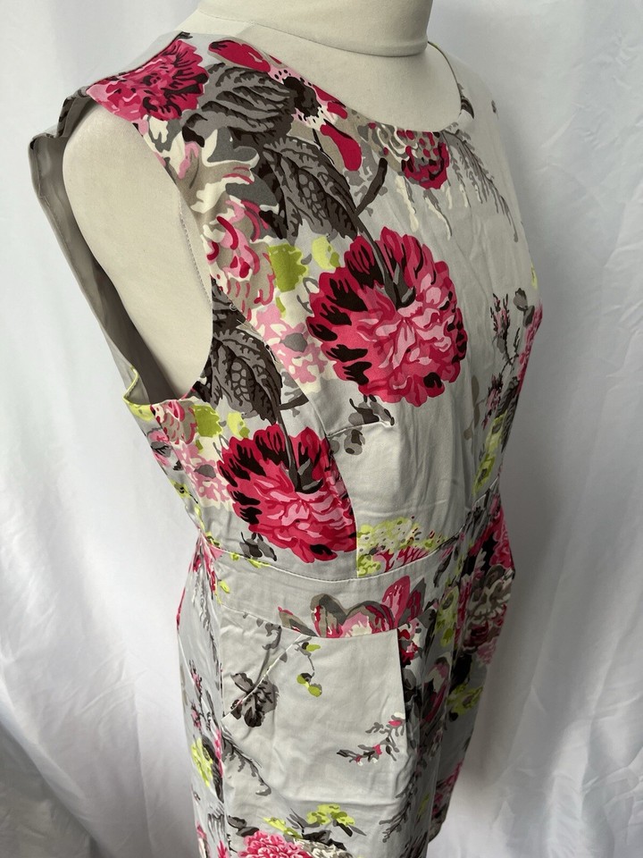 Joules Grey Floral Dress Size 16 Sleeveless Knee Length Cotton Women’s