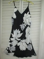 NATORI BLACK LOTUS CHEMISE SLIP NIGHTGOWN POLY BLACK/GREY/ WHITE LOTUS PRINT S