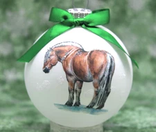 H415 Hand-made Christmas Ornament - horse - fjord brown dun side stand (green)