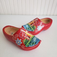 Vintage Holland Carved Handpainted Wood Wooden Shoes Clogs Adult size 22CM 34-35