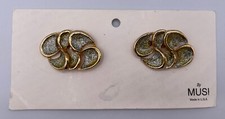 Vintage Signed Musi Shoe Clips Gold Tone Enamel Glitter Retro On Card