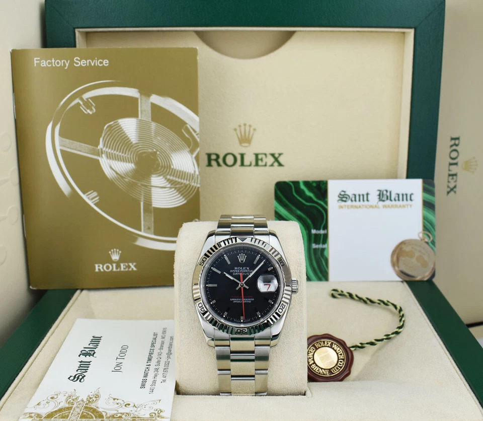 ROLEX 18kt White Gold & SS DateJust Turn-O-Graph Black Dial 116264 SANT BLANC