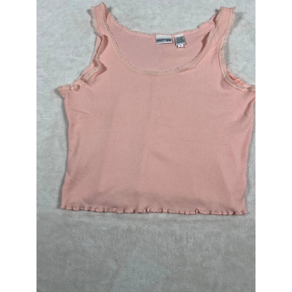 Camiseta sin mangas Newport News acanalada con volantes sin mangas informal talla L rosa Y2K Foto 2 de 4