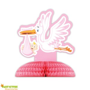 Centrotavola Cicogna Rosa 28x32 Cm Decorazioni Tavola Nascita Bimba Ebay
