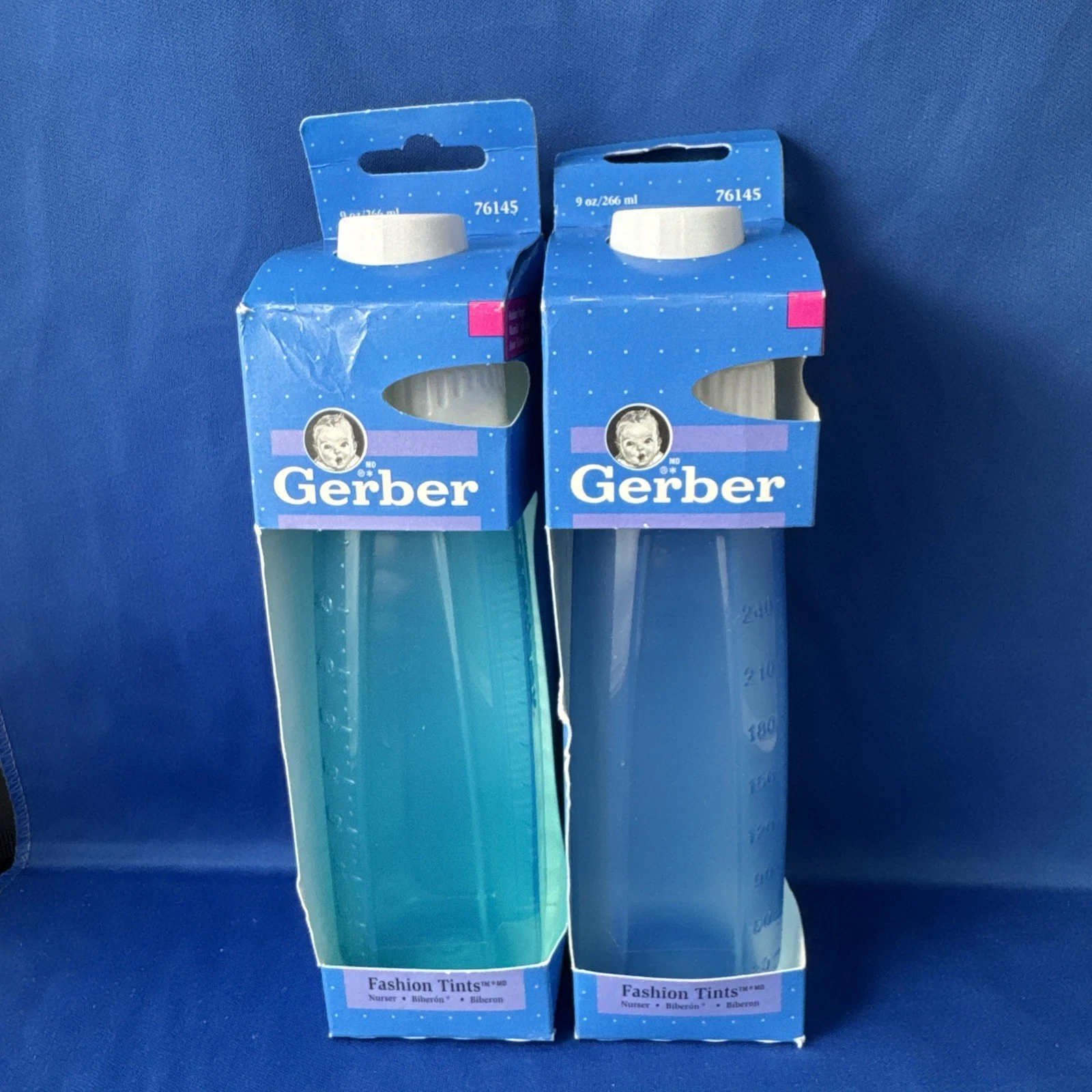 2 Vintage 1996 Gerber Baby Bottle Fashion Tints Nurser Plastic 9oz New Sealed