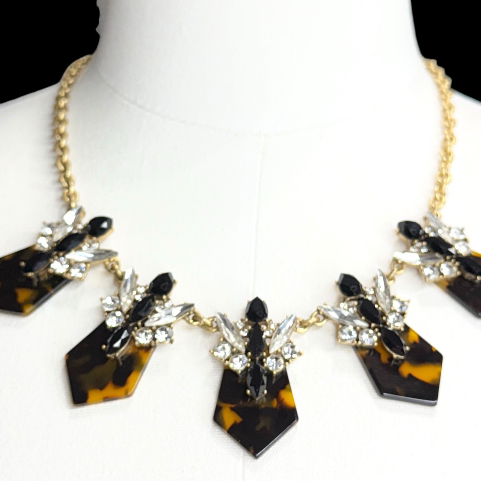 J.Crew Statement Necklace Tortoiseshell Crystal B… - image 1