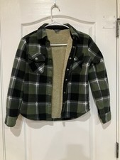 Eddie Bauer Boys' Plaid Fleece Sherpa Lined Shirt Jacket Green Black Size 8