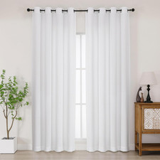 White Curtains 84 Inches Long 2 Panels Set, Light Filtering Faux Linen Textured