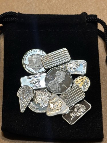 (10) 1 Gram .999 Silver Bars & Rounds