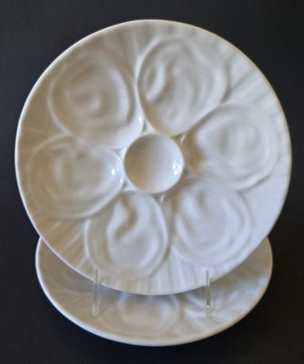 2 BIA Cordon Bleu Oyster Plates 6 Wells Majolica White Seafood Serving Dish 9''