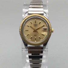 Vintage Timex Quartz Watch Women Two Tone Gold Silver Date BOX New Battery