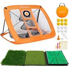 Pop Up Golf Chipping Net Set with 3-in-1 Mat, 6 Practice Balls, 6 Foam Balls