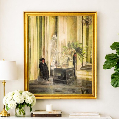 #ad #ad Unusual Museum Scene Neoclassical Sculpture Antique Framed Oil Painting $1400.00