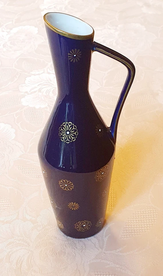Vase Echt Kobalt, Volkstedt, DDR vintage, mit goldfarbenem Dekor, ca. 22 cm hoch