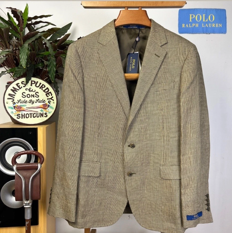 POLO RALPH LAUREN 40R Linen Glen Check Sport Coat Jacket Tweed Houndstooth BNWT