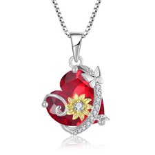 Oskani Butterfly Sunflower Heart Necklace for Women, 925 G-July,Ruby Color