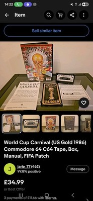 World Cup Carnival (US Gold 1986) Commodore 64 C64 Tape, Box, Manual, FIFA Patch