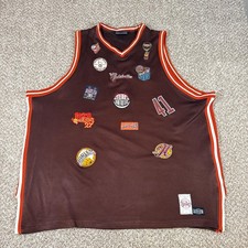 Harlem Globetrotters Jersey Mens 5X Brown Basketball Patches Platinum FUBU