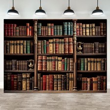 8x6ft Bookshelf Backdrop Vintage Bookcase Theme Photography Background Retro ...