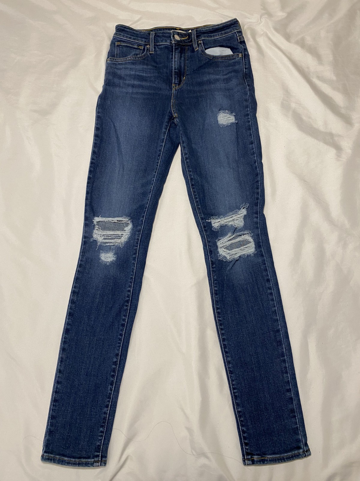 Levi’s 721-Womens-High Rise Skinny-Blue Denim Jeans-Size W26 L30-Distressed