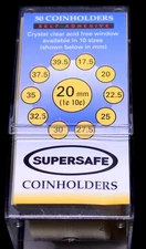 20mm Supersafe Self Adhesive 2x2 Flips for US Penny & Dime - 50 Flips / Box