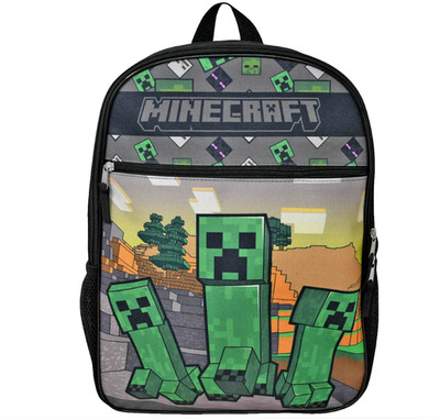 Minecraft Backpack Creeper Print 16'' Kids School Gamer Travel Daypack Bag Green