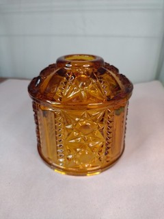 Vintage Indiana Amber Glass TOP ONLY Fairy Lamp Stars & Bars 1970’s