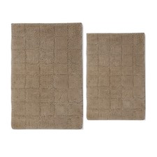 Knightsbridge Traditional Summer Tile Design 2 PC Cotton Bath Rug Set Natural