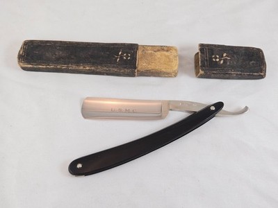 Vintage Clauss Fremont USA Straight Razor  U.S.M.C.  Etched Blade FREE SHIPPING!