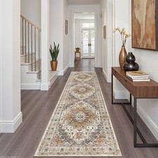 Hallway Runner Rug 2x8 Washable Kitchen Rugs Non-Slip, Turmeric/Grey