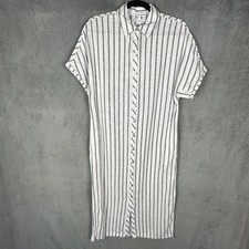 Lucky Brand Dress Womens Small White Striped Linen Resort Beach Minimalist Midi