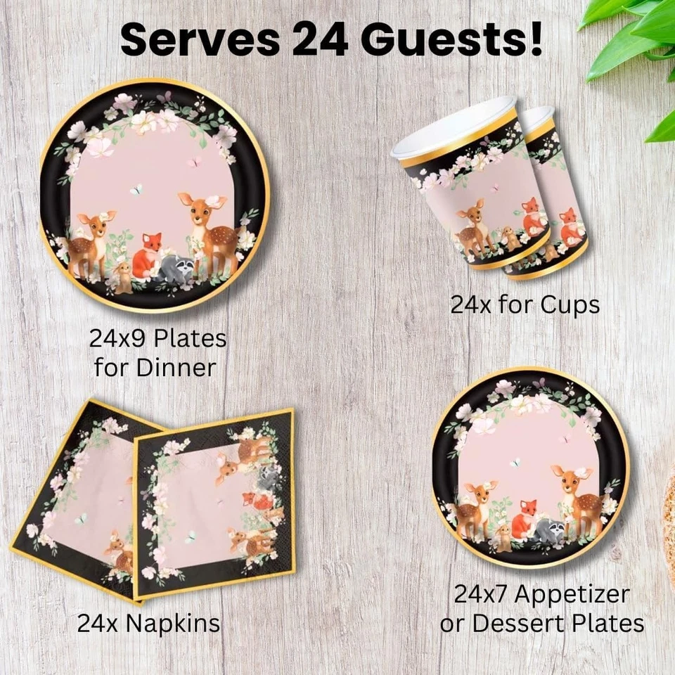 Moody Forest Pals Baby Shower y Cumpleaños Fiesta Suministros Platos Tazas Servilletas B... Foto 4 de 4