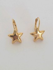 Puffy Star Leverback Earrings Drop Gold Tone Minimalist Celestial