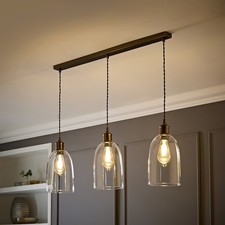 Dome Glass Shade 3 Way Drop Bar Ceiling Pendant Light Chrome Gold Black Brass