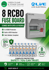 Live Electrical 8way SPD Surge Protection Consumer Unit Fuse Board + 8 RCBO's